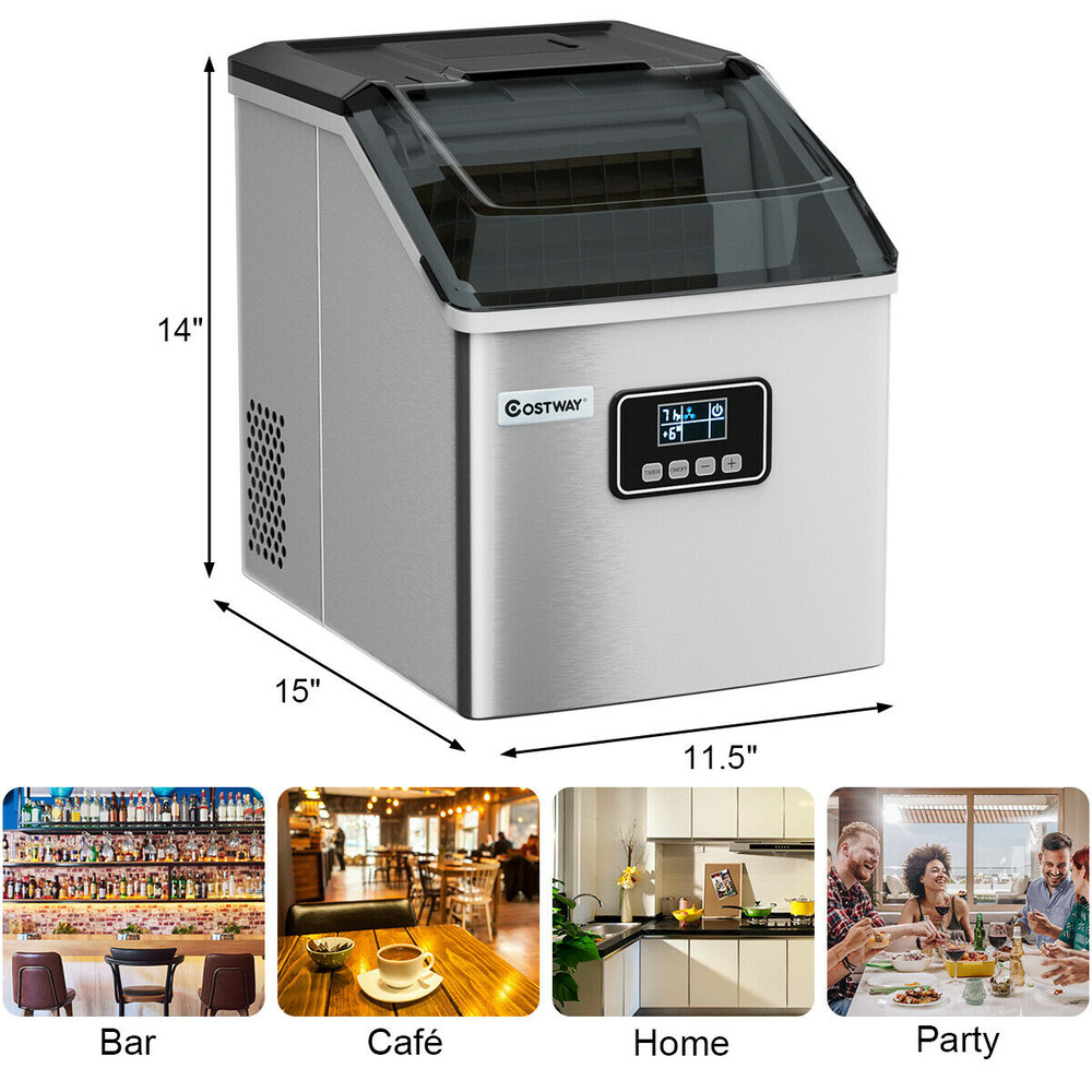 48 lbs Stainless Self-Clean Ice Maker with LCD Display, Portable Countertop Clear Ice Cube Machine for Home Kitchen