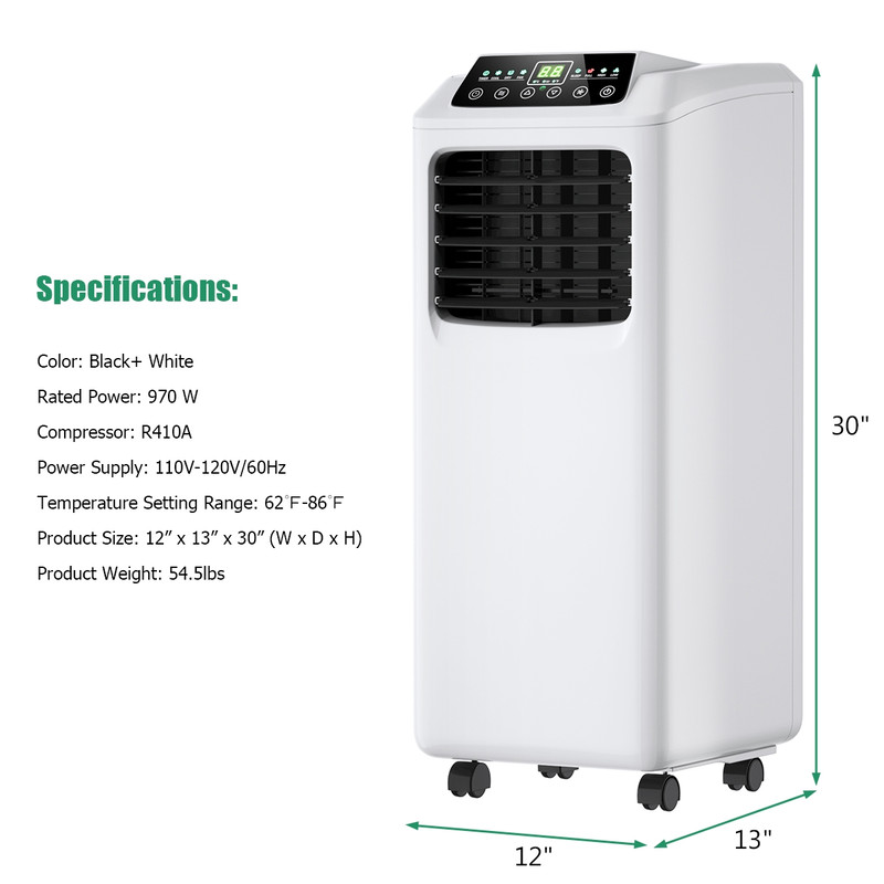 Portable Air Conditioner with Built-in Dehumidifier & Remote Control, Quiet AC Unit for Room, Bedroom, Office, Easy Move