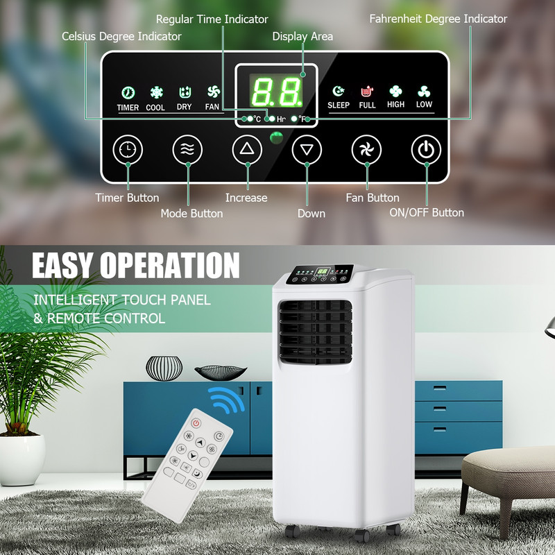 Portable Air Conditioner with Built-in Dehumidifier & Remote Control, Quiet AC Unit for Room, Bedroom, Office, Easy Move