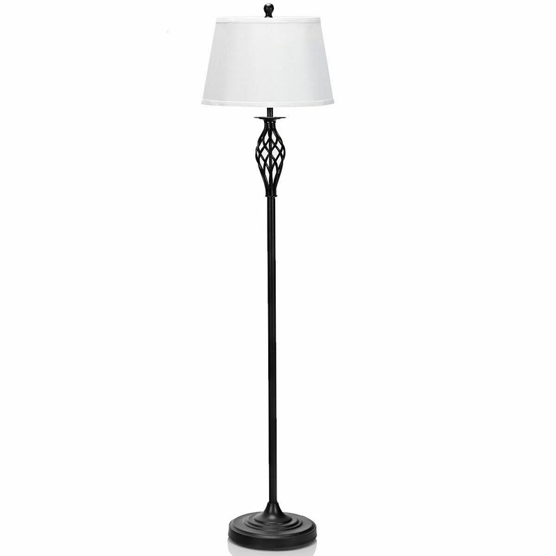 2 Table Lamps 1 Floor Lamp Set with Fabric Shades, Modern Bronze Metal Lamp Set for Living Room, Bedroom, Home Office