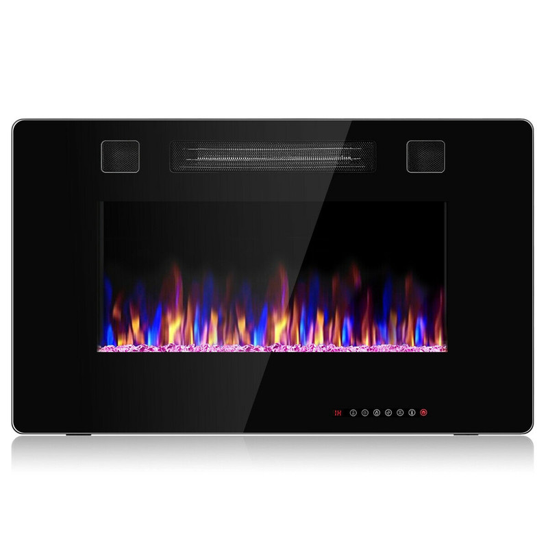 30-Inch Recessed Ultra Thin Electric Fireplace Heater with Glass Appearance, Wall Mounted or Insert, 12 Flame Colors