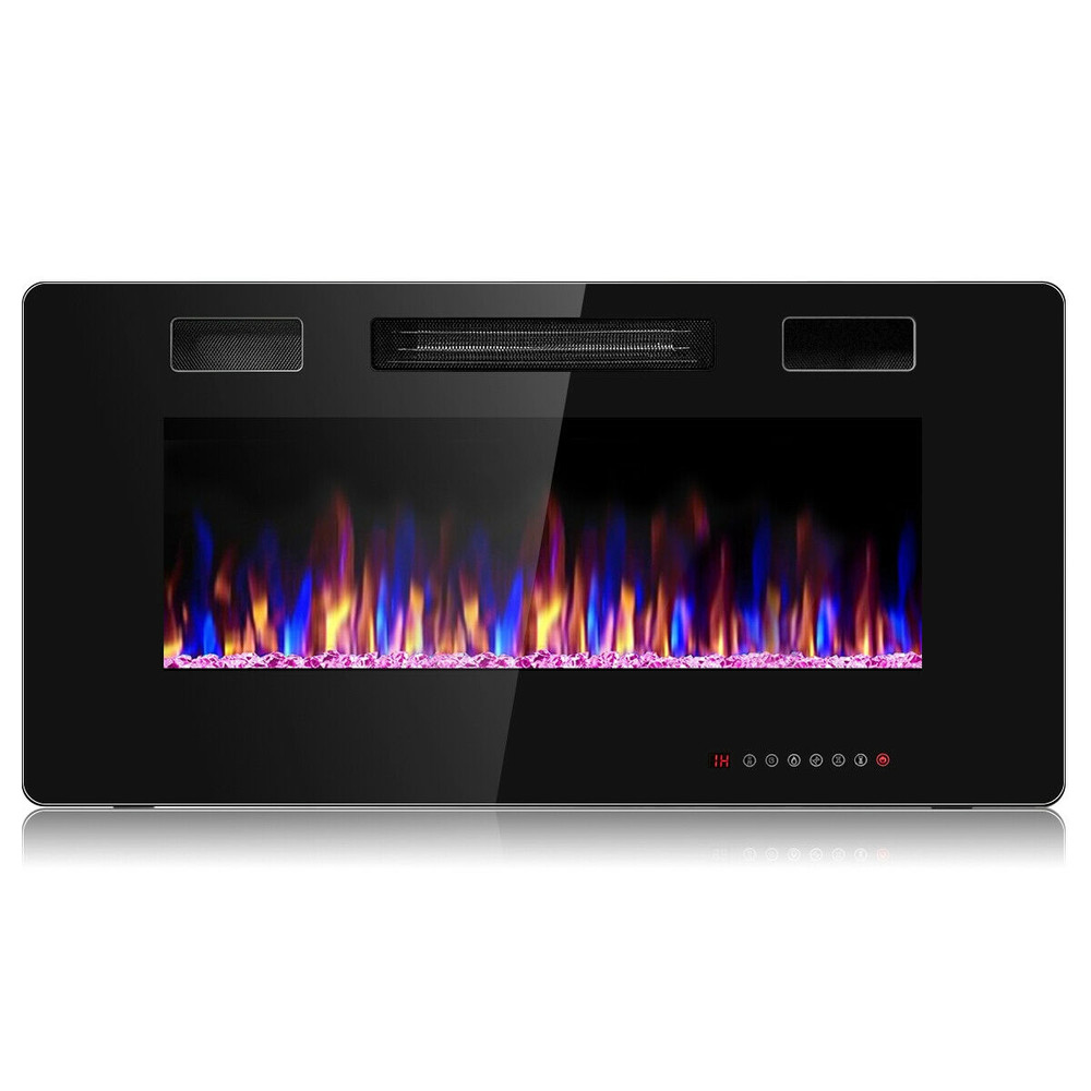 36 Inch Ultra Thin Wall Mounted Electric Fireplace with Remote Control, 12 Flame Colors & Timer, Recessed