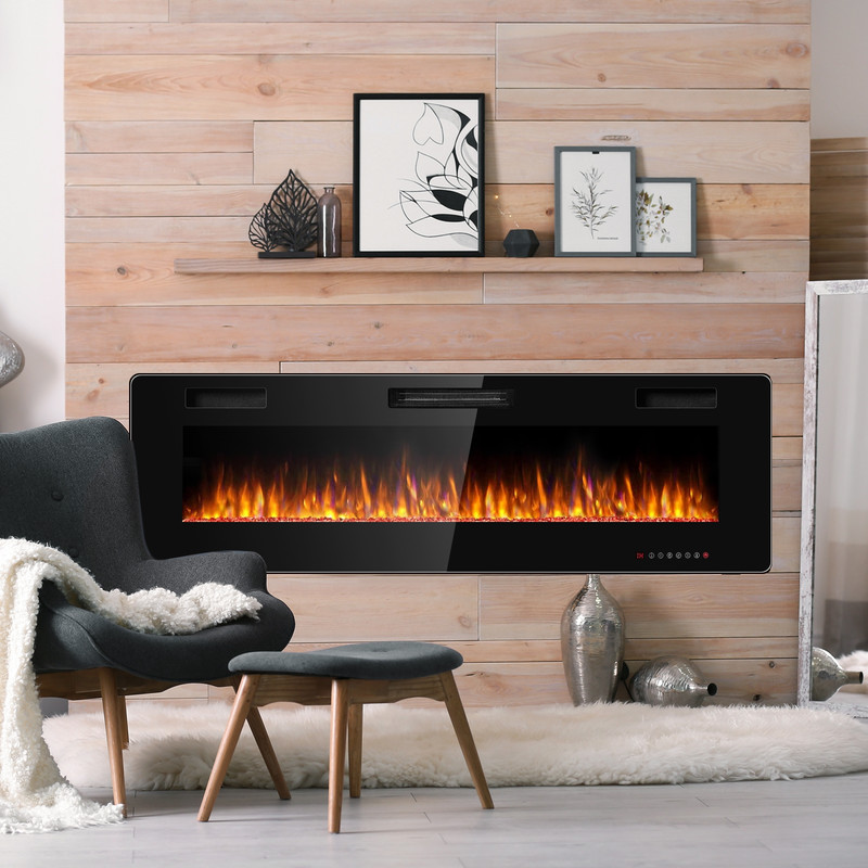 Modern 60-Inch Electric Fireplace, Ultra Thin Design with 2 Heat Settings