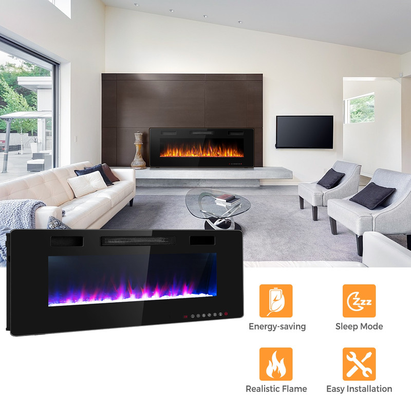 Modern 60-Inch Electric Fireplace, Ultra Thin Design with 2 Heat Settings