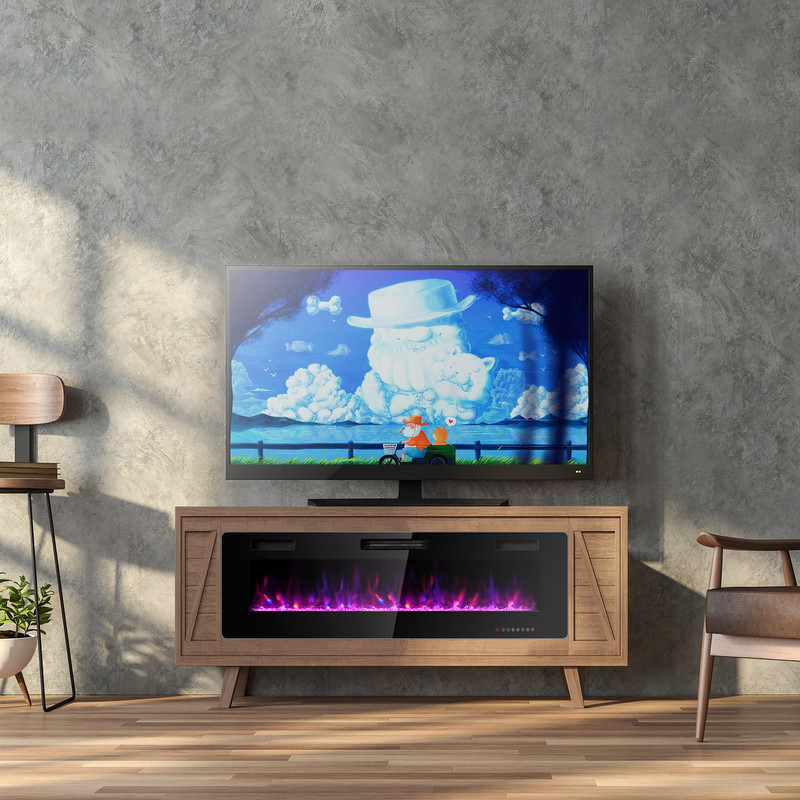 Modern 60-Inch Electric Fireplace, Ultra Thin Design with 2 Heat Settings