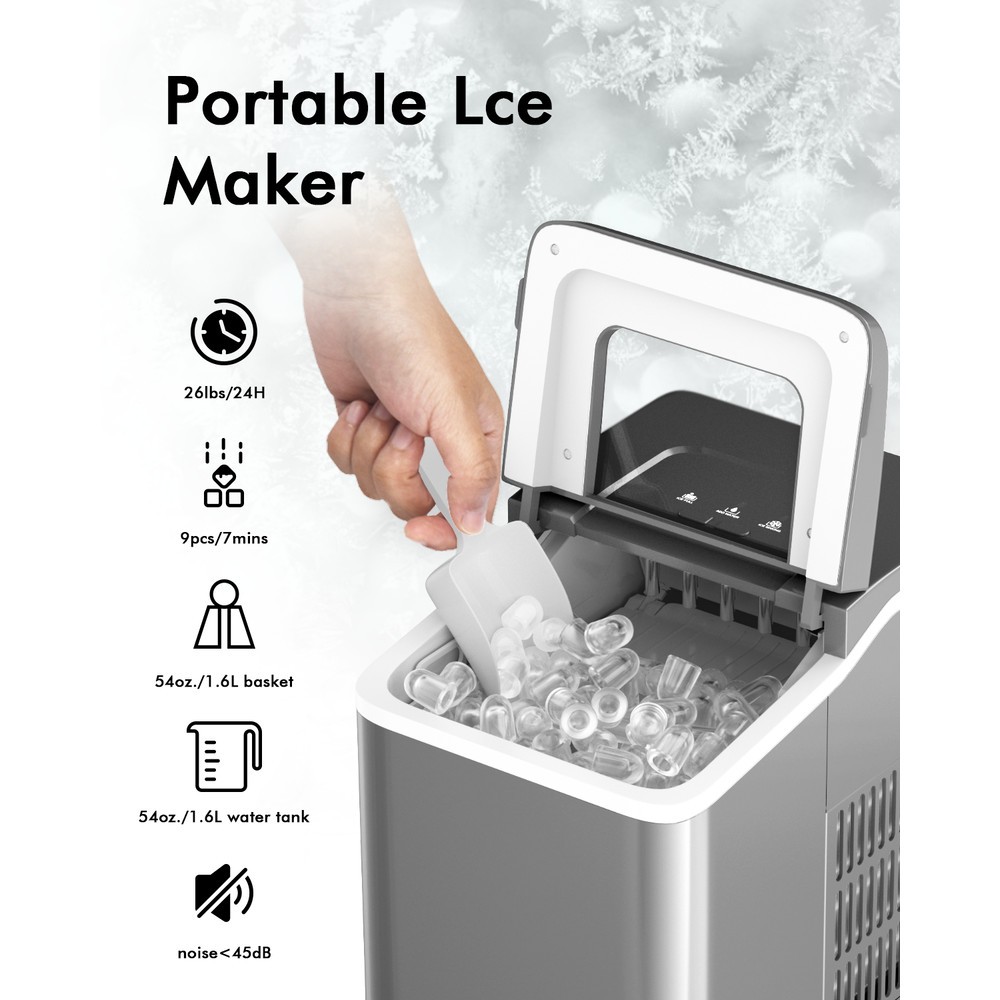 Portable Countertop Ice Maker, 26lbs/24h Ice Production with Free Scoop
