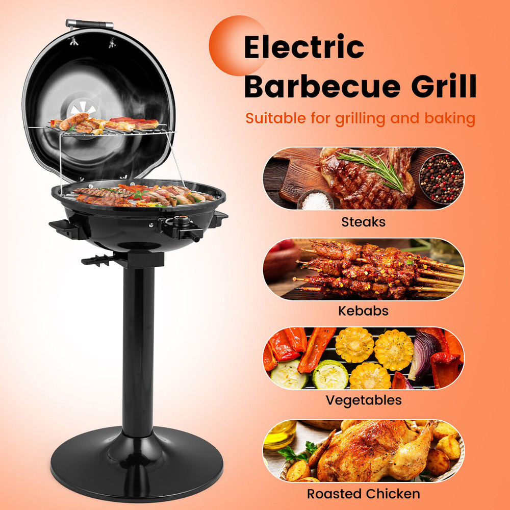 Electric BBQ Grill, 1600W Portable Grill with Non-Stick Surface & Warming Rack – Smokeless Cooking