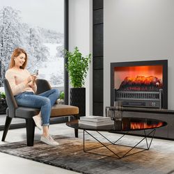 1400w electric fireplace log heater with adjustable flame brightness – fast heating & realistic flame effect