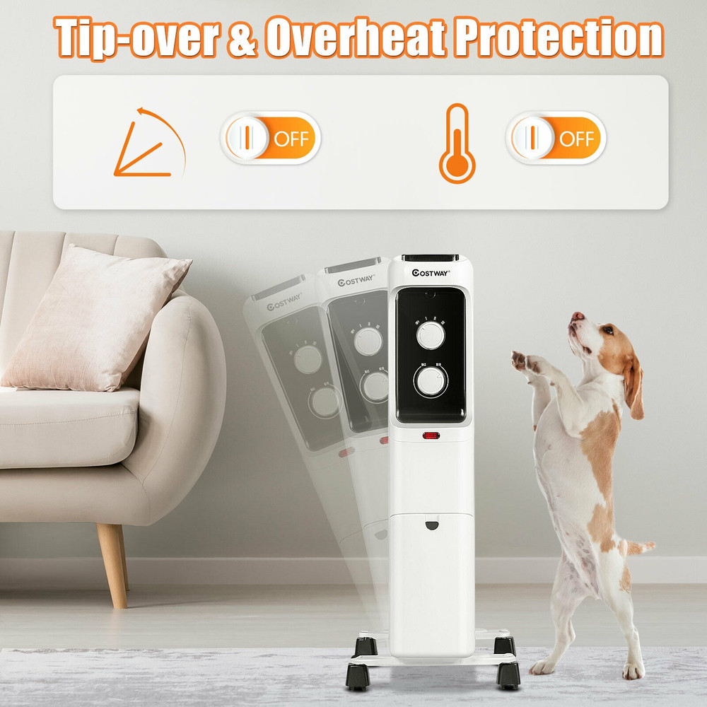 1500W Portable Space Heater with Adjustable Thermostat, Oil-Filled Radiator Heater for Home & Office