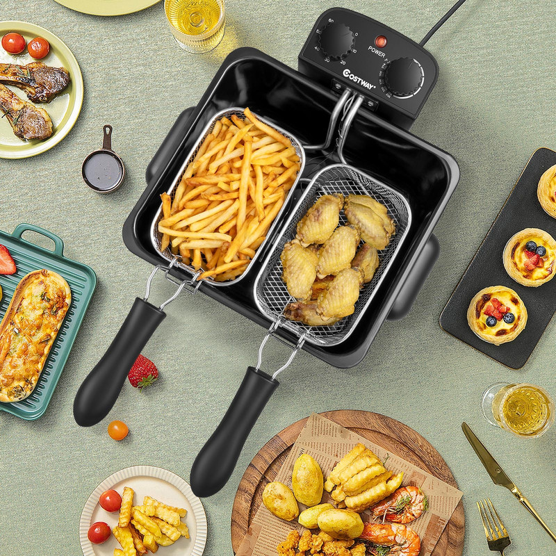 Professional 1700W Electric Deep Fryer 5.3QT/21-Cup Stainless Steel with Triple Basket, Adjustable Temp & Timer