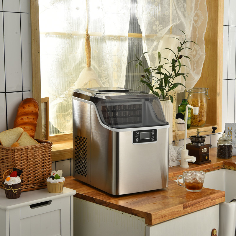 Portable Countertop Ice Maker with Ice Scoop & Basket, 40 lbs/ 15-Min Fast Ice Making, 3.2L Reservoir