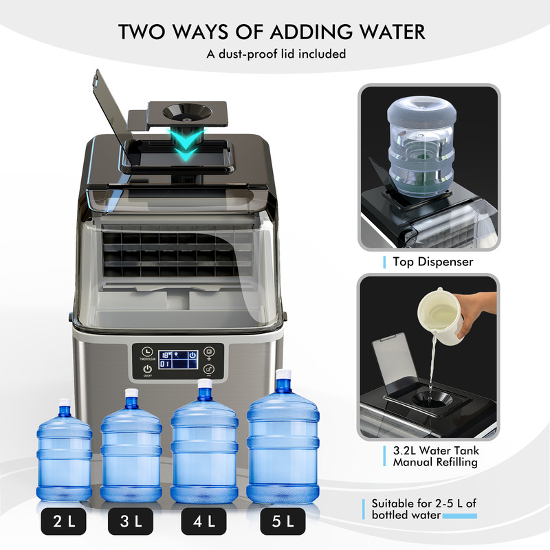 Portable Countertop Ice Maker with Ice Scoop & Basket, 40 lbs/ 15-Min Fast Ice Making, 3.2L Reservoir