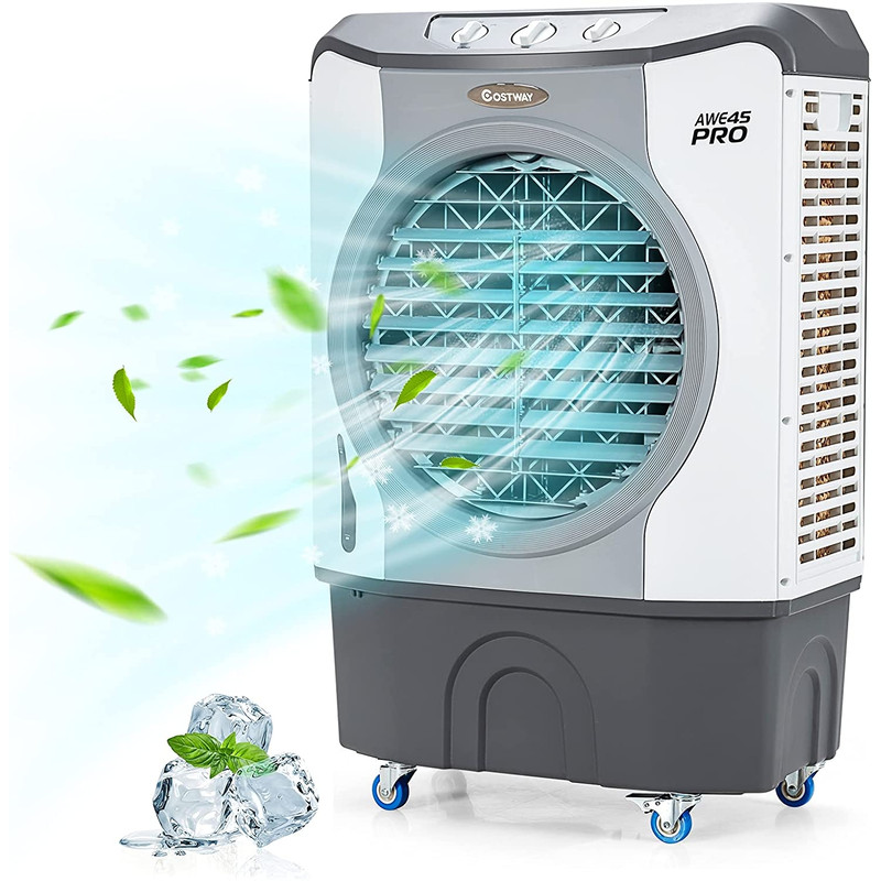 4-in-1 Industrial Evaporative Air Cooler Fan with 12 Gallon (45L) Tank, Wheels & 100 Oscillation, Cools Up to 1800 Sq.