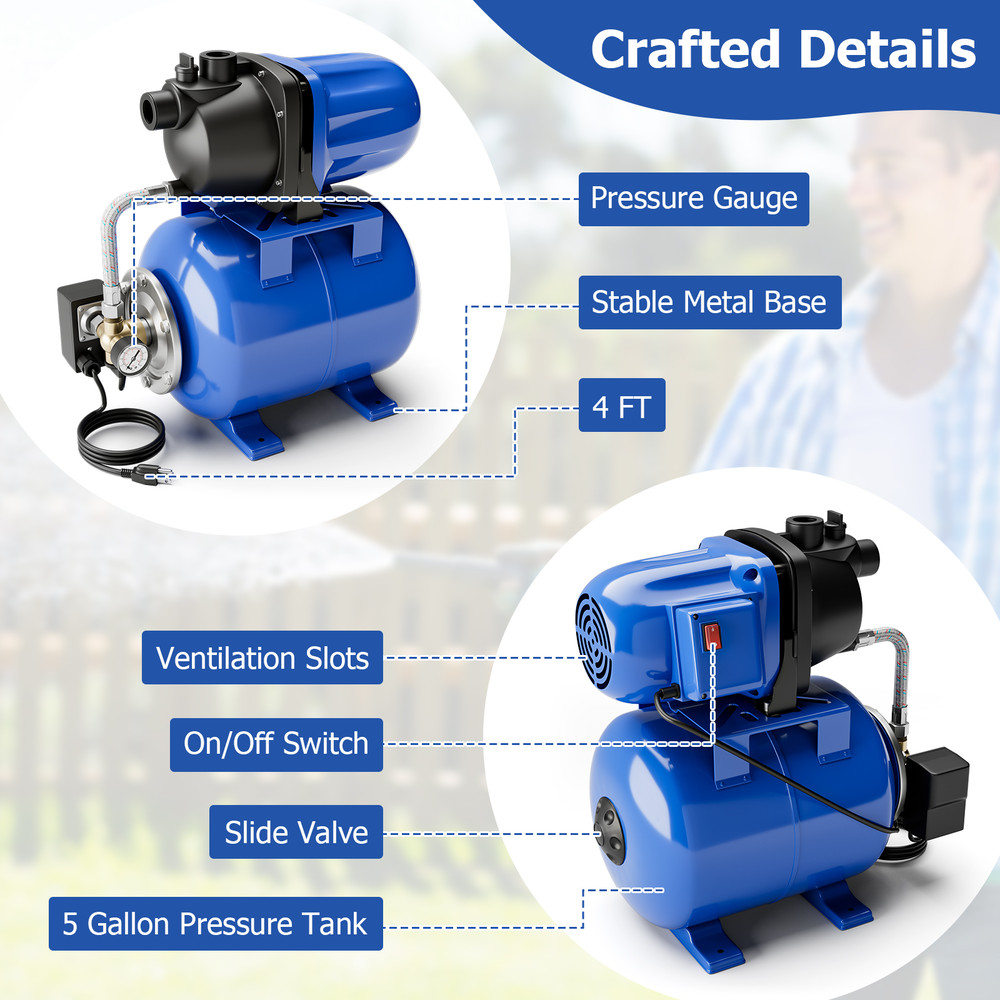 1200 W Garden Water Pump, Shallow Well Pump for Pressurized Irrigation & Water Supply