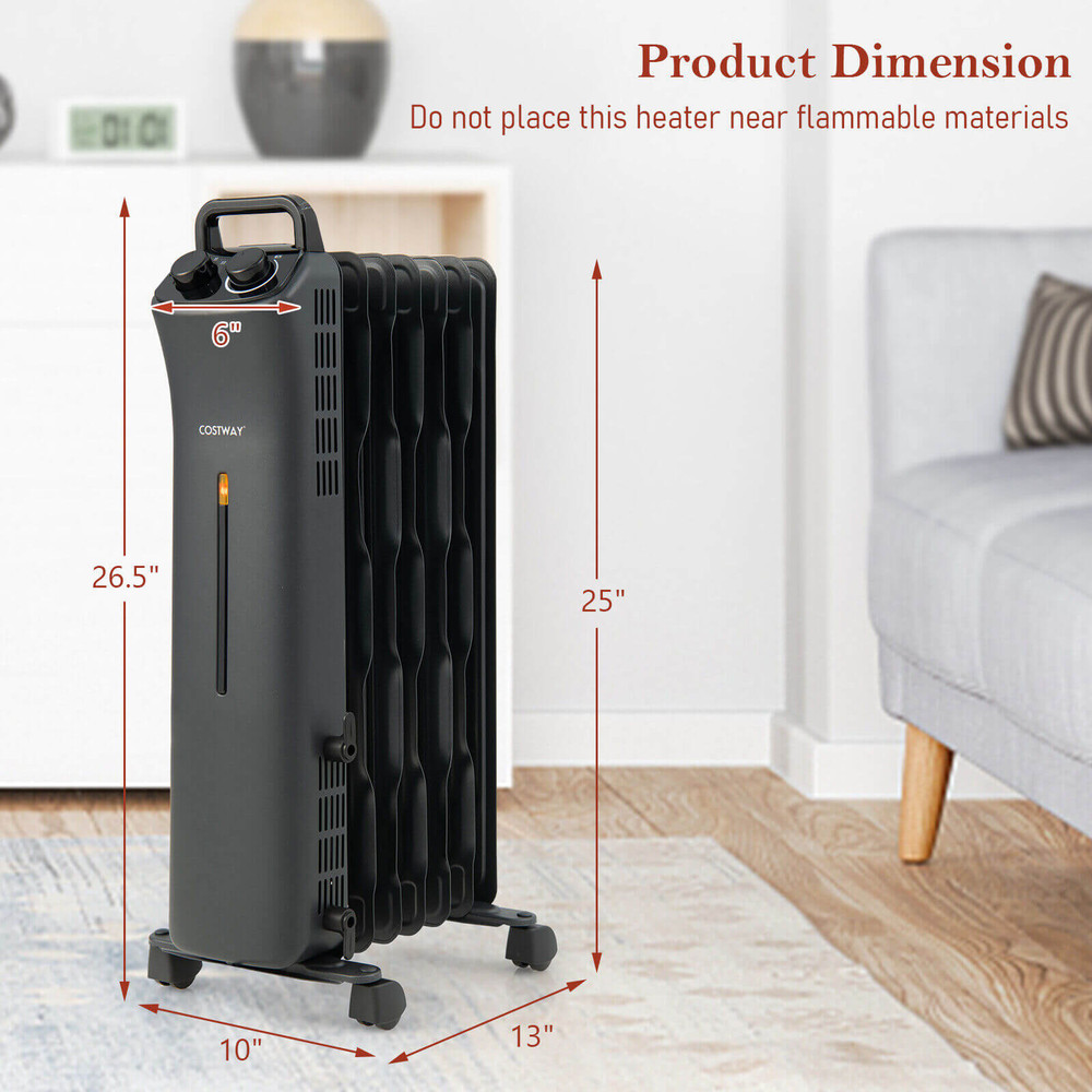 OilFilled Radiator Heater With 3Level Heat 1500W Portable Heater For Large Rooms 4