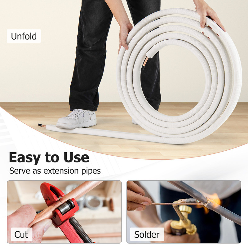 50 Feet Mini Split Line Set, 1/4" & 3/8" Copper Pipes & Tubing for AC/Heat Pump