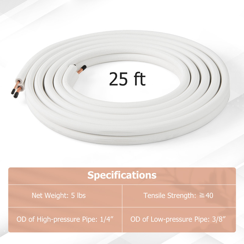 Durable 25 Ft Mini Split AC Line Set 14 38 Copper Refrigerant Tubing 2