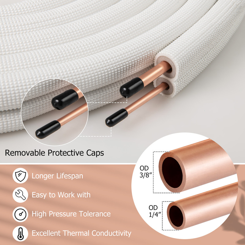 Durable 25 Ft Mini Split AC Line Set 14 38 Copper Refrigerant Tubing 3