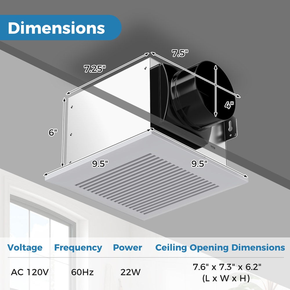 Heavy-Duty 80 CFM Bathroom Exhaust Fan with 4-Inch Duct, Durable Metal Housing, Energy Efficient