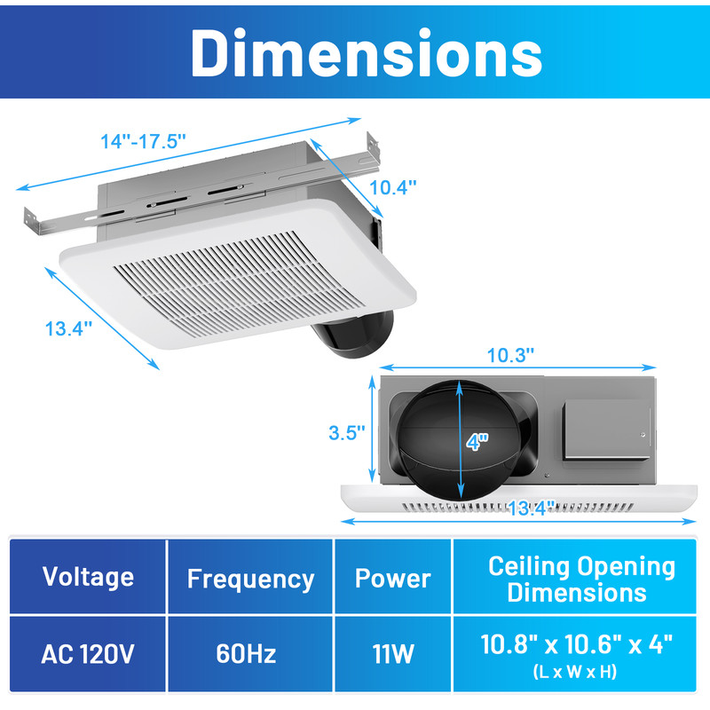 Adjustable Ceiling Mount Bathroom Exhaust Fan, Pick-A-Flow, 4-Inch Duct, 50-110 CFM