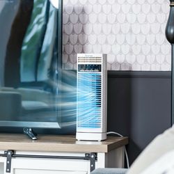 compact 14-inch oscillating desk fan, 3-speed tower fan with timer