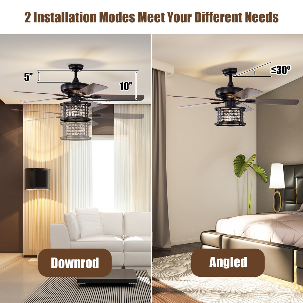52" Crystal Ceiling Fan with Light & Remote, 3-Speed Modern Cooling