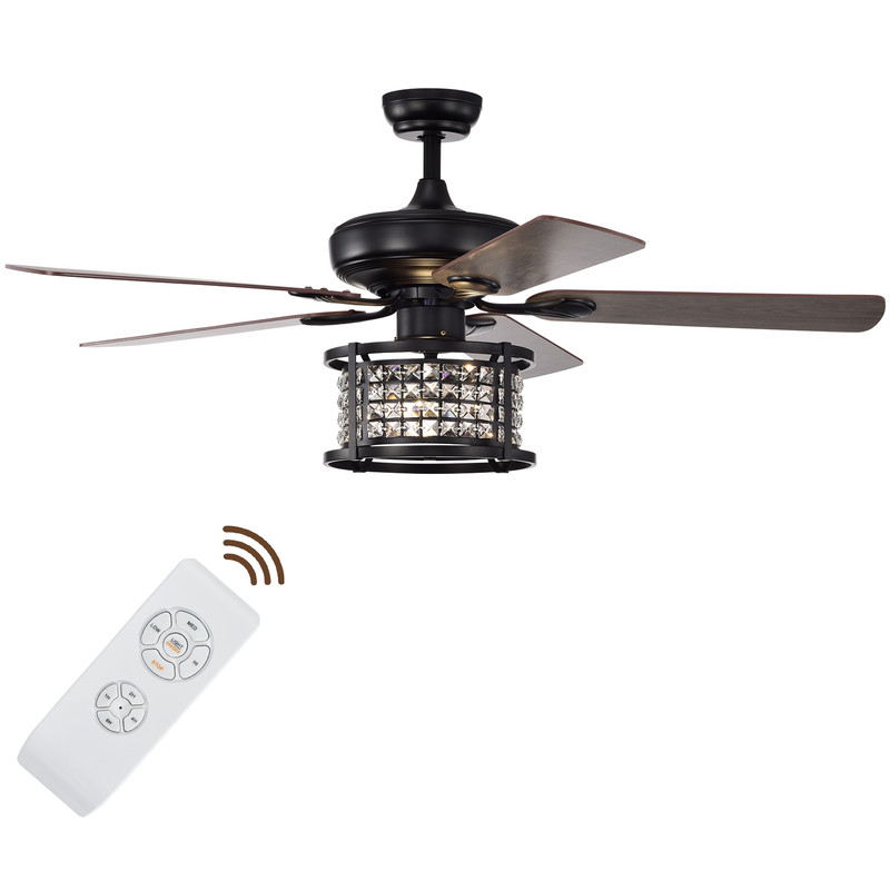 52" Crystal Ceiling Fan with Light & Remote, 3-Speed Modern Cooling