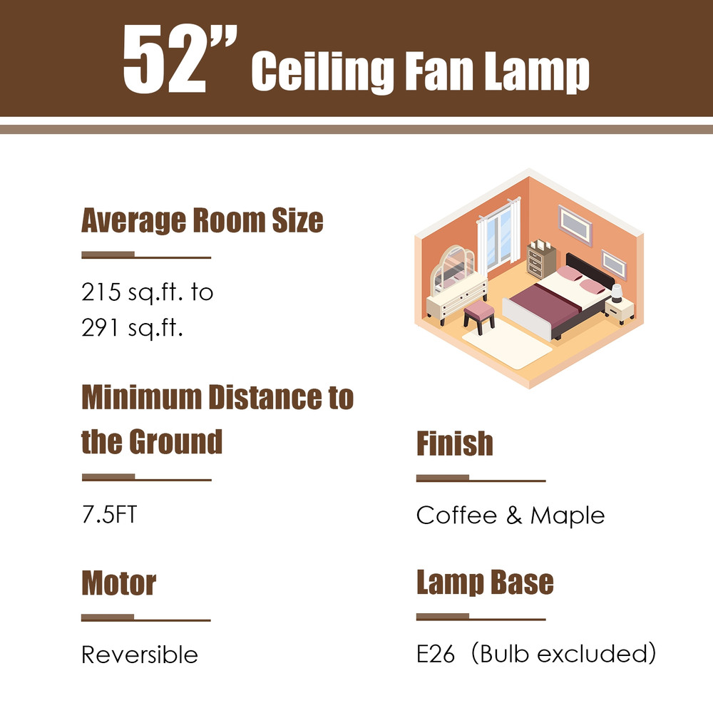 52" Crystal Ceiling Fan with Light & Remote, 3-Speed Modern Cooling