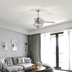 52-inch ceiling fan with wooden blades, remote controlled for easy operation