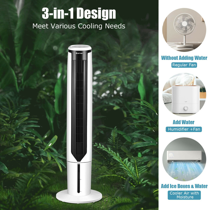 41 Inches Evaporative Air Cooler with 3 Modes & 3 Speeds, Bladeless Tower Fan with Remote, Ice Packs & Timer for Bedroom