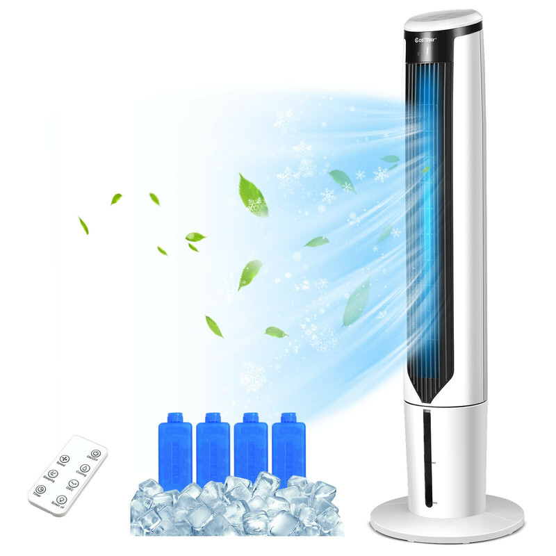 41 Inches Evaporative Air Cooler with 3 Modes & 3 Speeds, Bladeless Tower Fan with Remote, Ice Packs & Timer for Bedroom