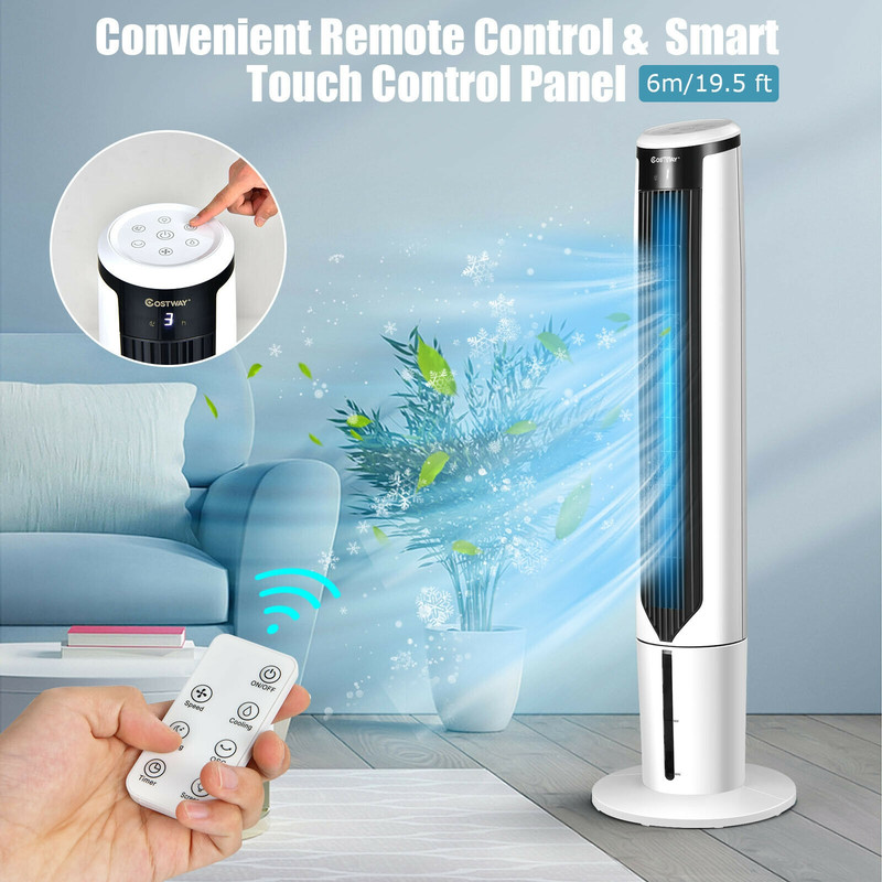 41 Inches Evaporative Air Cooler with 3 Modes & 3 Speeds, Bladeless Tower Fan with Remote, Ice Packs & Timer for Bedroom