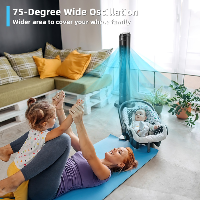40 Inch Tower Fan with Remote, 75° Oscillating Floor Fan, 3 Wind Modes & 4 Speeds, Quiet Bladeless Cooling Fan for Home