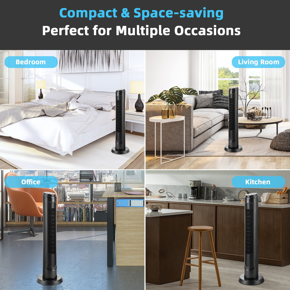 40 Inch Tower Fan with Remote, 75° Oscillating Floor Fan, 3 Wind Modes & 4 Speeds, Quiet Bladeless Cooling Fan for Home