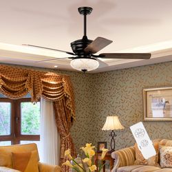 52 inch ceiling fan with remote control, 3 speeds, quiet reversible motor & 5 dual-finish blades for indoor use
