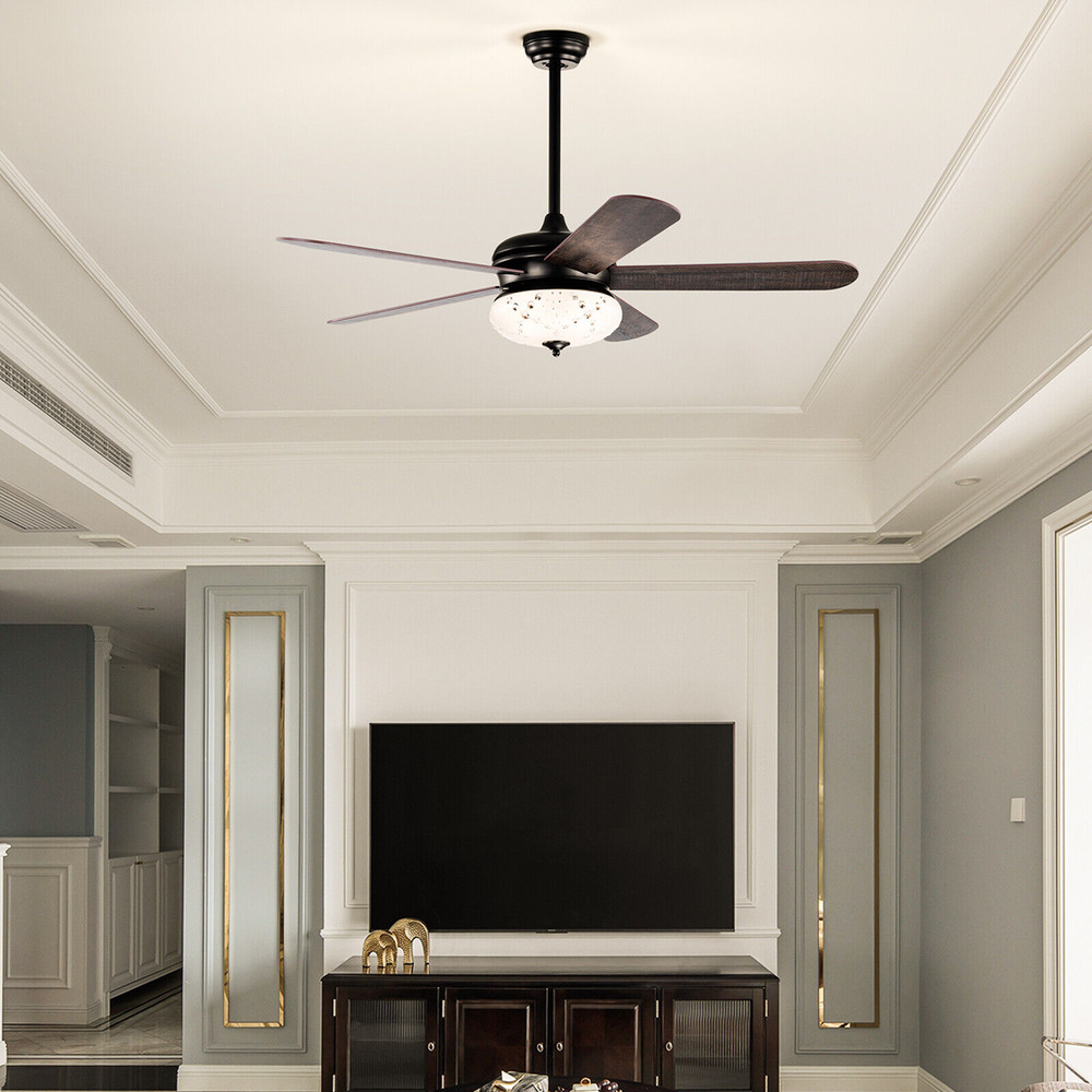 52 Inches Ceiling Fan with Remote Control, Walnut Finish, Reversible Motor, 3 Speeds, Light Kit, Dual Mounting