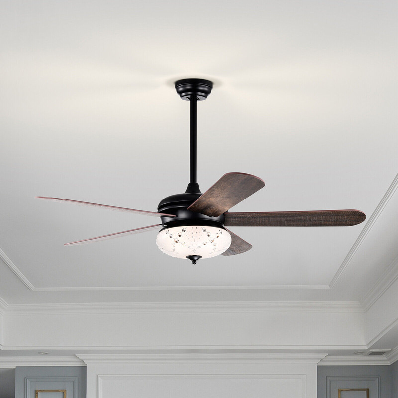 52 Inches Ceiling Fan with Remote Control, Walnut Finish, Reversible Motor, 3 Speeds, Light Kit, Dual Mounting