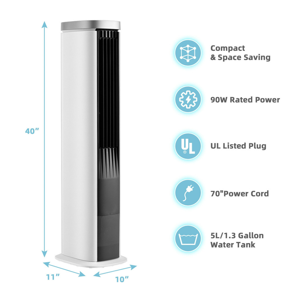 3-In-1 Portable Evaporative Air Cooler with Timer, Tower Fan, Humidifier & Cooler, 5L Water Tank, Remote Control