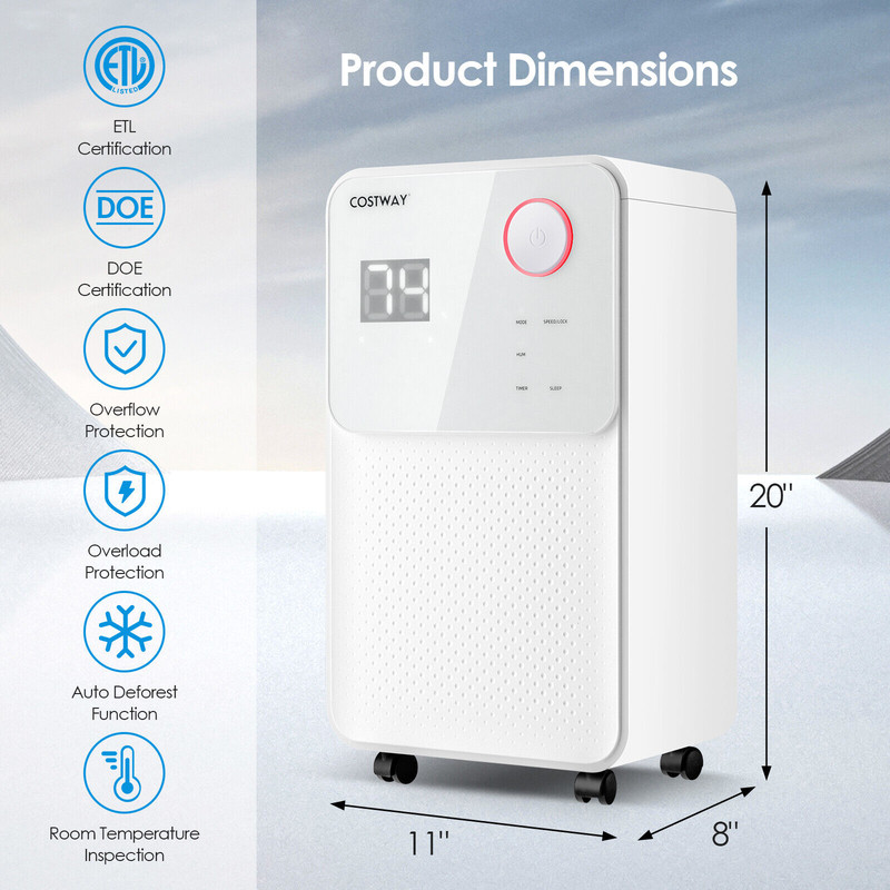 32 Pints 2000 Sq. Ft Dehumidifier for Home Basement with 3-Color Digital Display & Auto Drain
