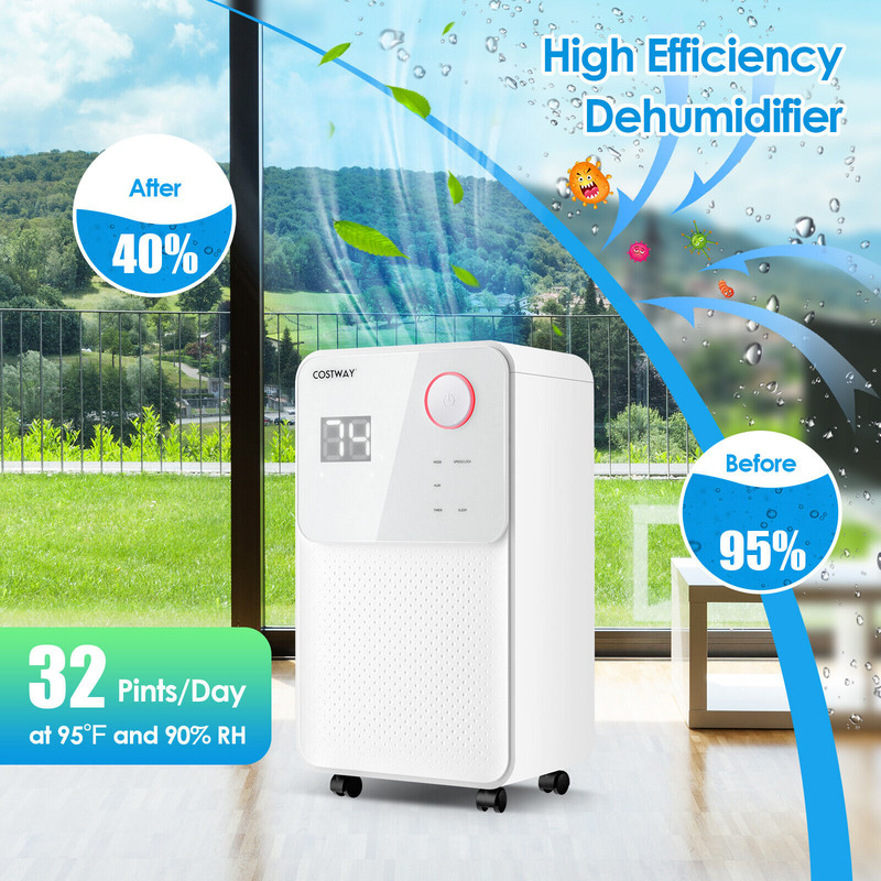 32 Pints 2000 Sq. Ft Dehumidifier for Home Basement with 3-Color Digital Display & Auto Drain