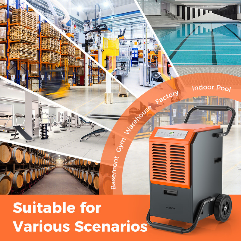 163 Pints Commercial Dehumidifier with Drain Hose, Timer, Portable Industrial Moisture Remover for Basement, Warehouse
