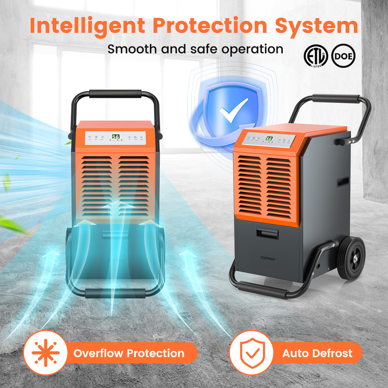 163 Pints Commercial Dehumidifier with Drain Hose, Timer, Portable Industrial Moisture Remover for Basement, Warehouse