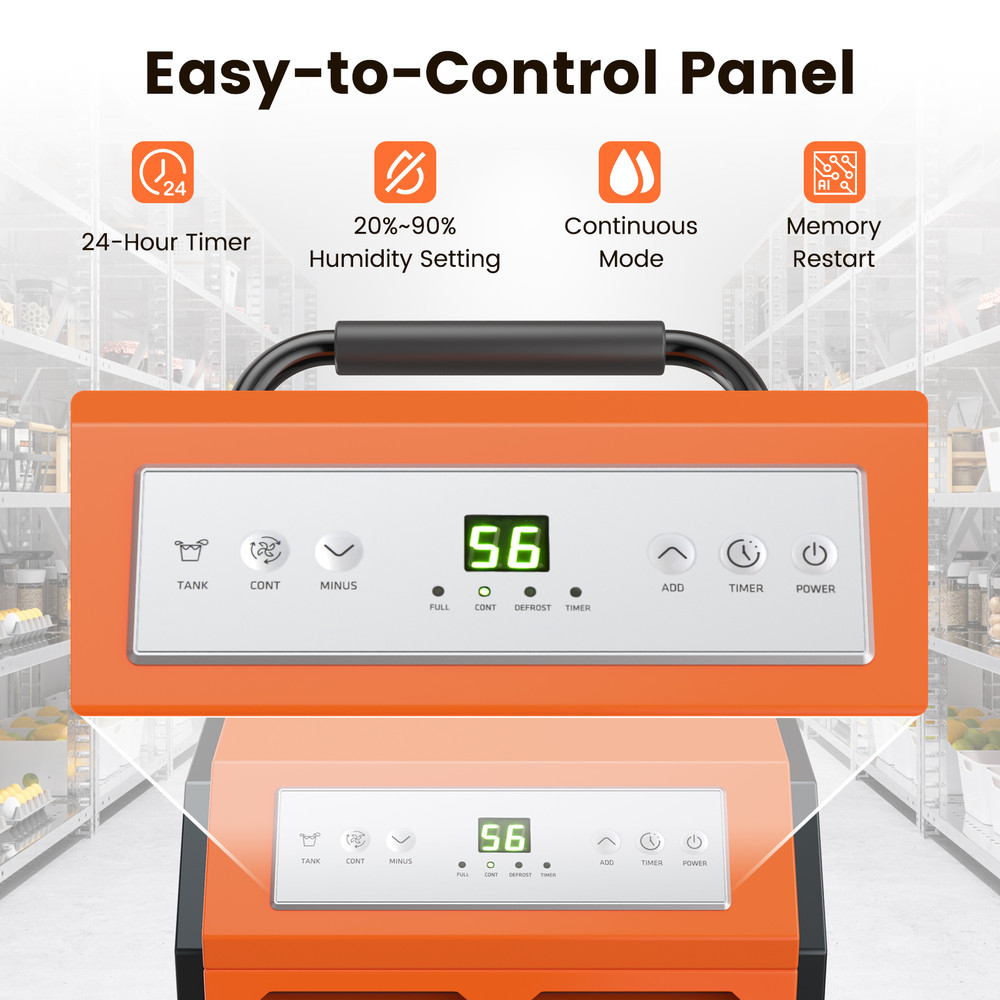 163 Pints Commercial Dehumidifier with Drain Hose, Timer, Portable Industrial Moisture Remover for Basement, Warehouse