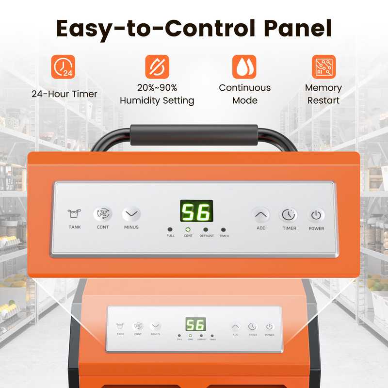 163 Pints Commercial Dehumidifier with Drain Hose, Timer, Portable Industrial Moisture Remover for Basement, Warehouse