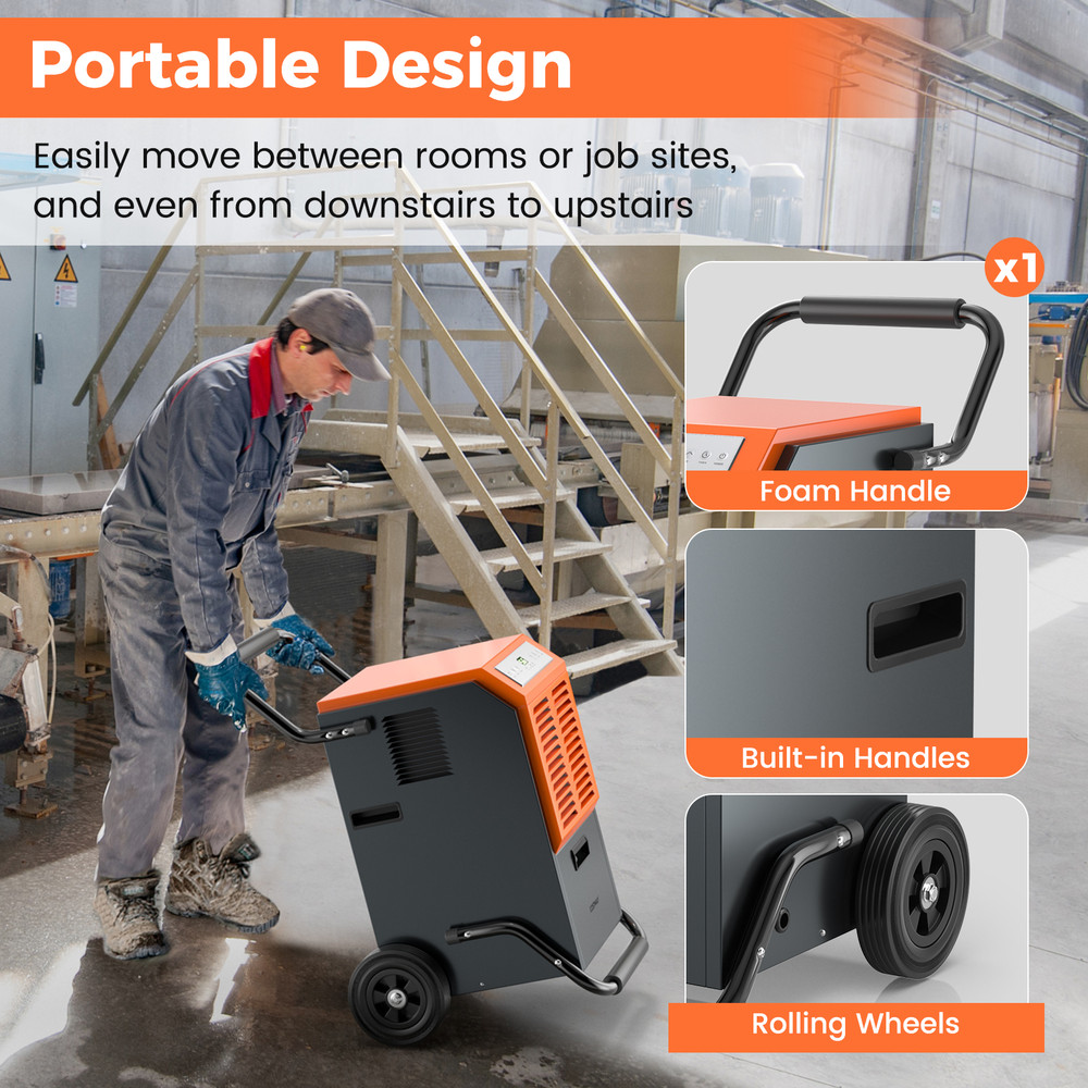 163 Pints Commercial Dehumidifier with Drain Hose, Timer, Portable Industrial Moisture Remover for Basement, Warehouse