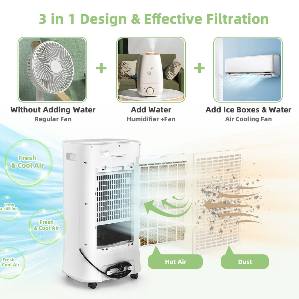 4-in-1 Portable Evaporative Air Cooler with Timer,3 Modes & Humidifier Fan, Personal Swamp Cooler for Room, Office, Home