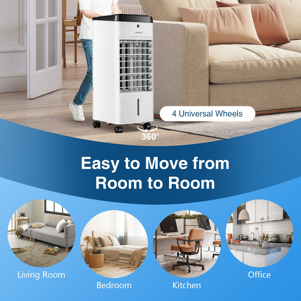 3-in-1 Evaporative Portable Air Cooler with Remote Control, 4 Modes, 3.5L Water Tank, Ice Packs, Timer for Home, Office