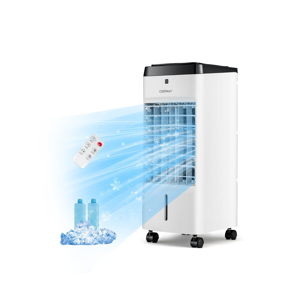 3-in-1 Evaporative Portable Air Cooler with Remote Control, 4 Modes, 3.5L Water Tank, Ice Packs, Timer for Home, Office