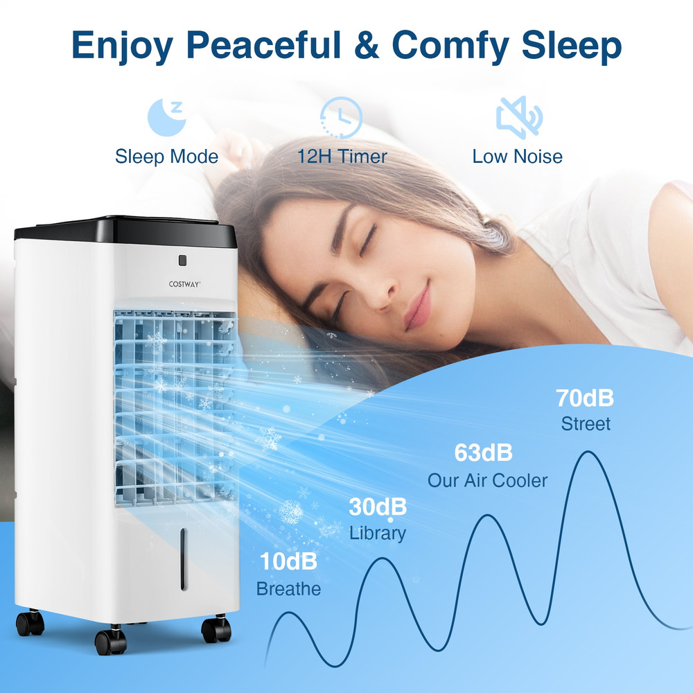 3-in-1 Evaporative Portable Air Cooler with Remote Control, 4 Modes, 3.5L Water Tank, Ice Packs, Timer for Home, Office