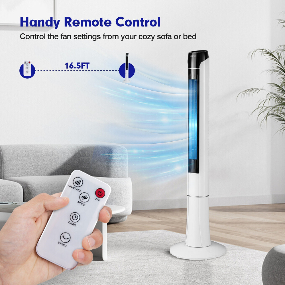 Portable 48 Inches Tower Fan with Remote Control, Bladeless Oscillating Quiet Floor Standing Fan for Bedroom, Office